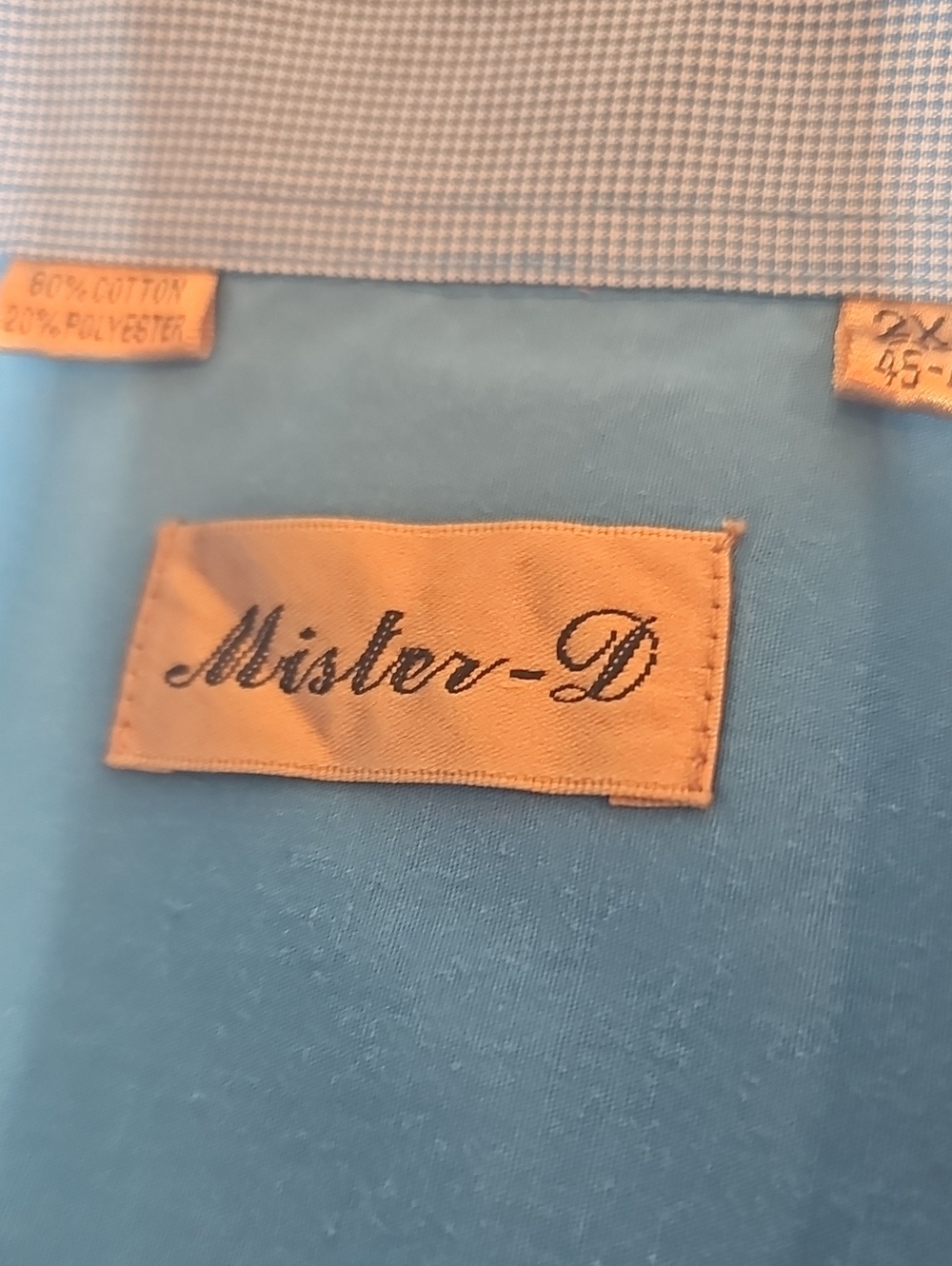 Vintage 70s Mister D Men's 2XL Blue Contrast Collar Disco Mod Shirt 45-46 - Picture 3 of 9